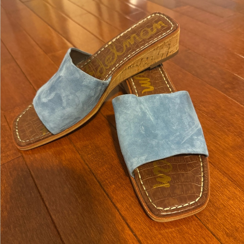 Wedge Heel Sam Edelman Sandal  - Blue Upper, Cork Platform